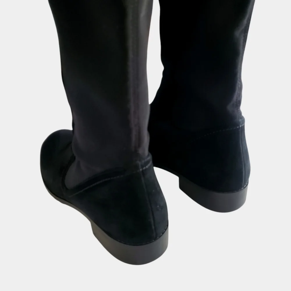 STUART WEITZMAN Langdon Black Suede Skin-Tight Over The‎ Knee Pull-On Boots SZ 8